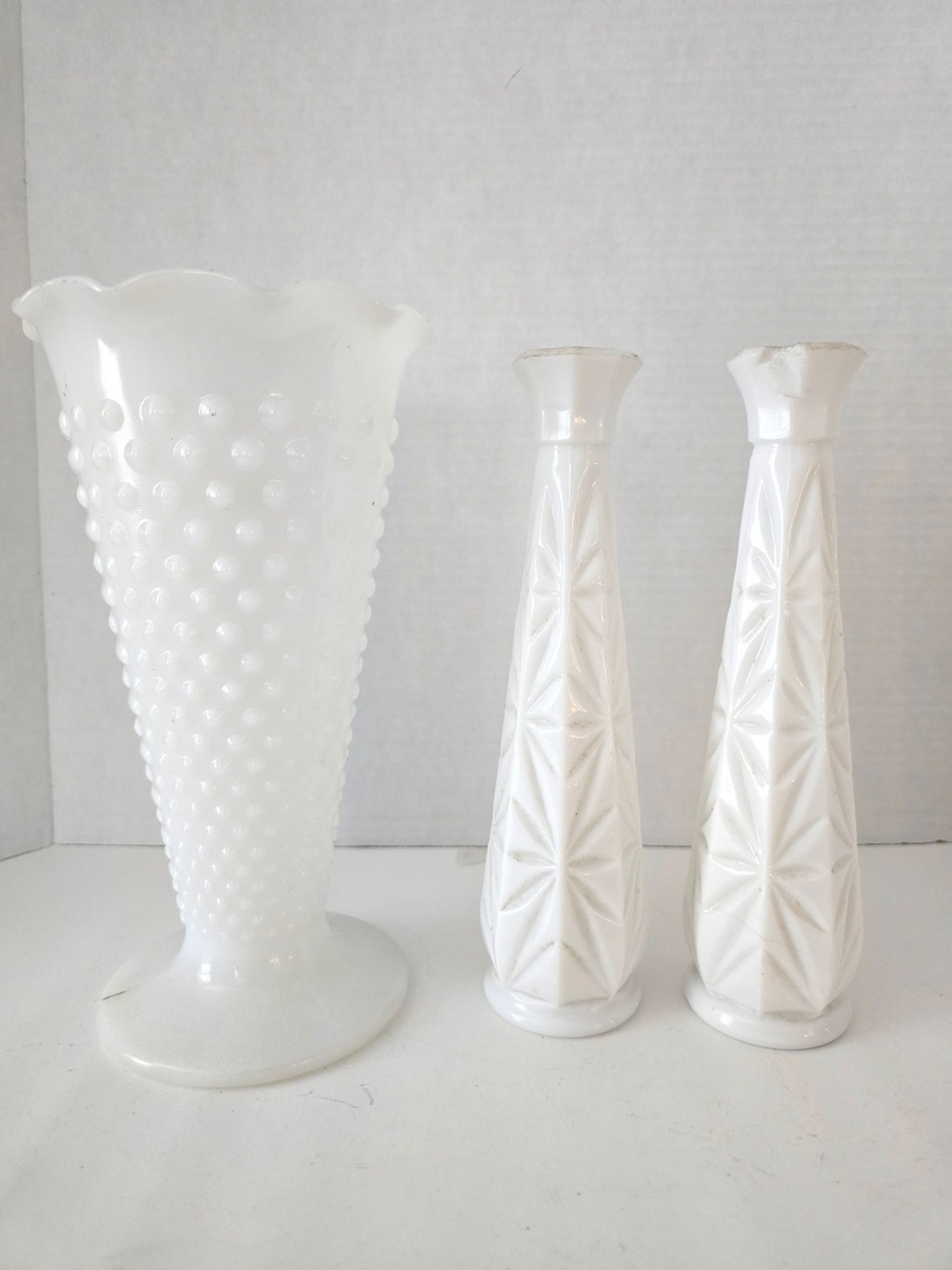 White Milk Glass Decorative Vase Set - Classic Home Accents